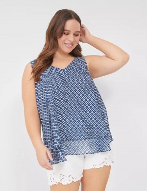 Lane Bryant Swing Double-Layer Chiffon Women Tank Top Blue | HPR4137BR