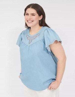 Lane Bryant Swing Eyelet-Trim Popover Women Blouse Blue | IDR89US