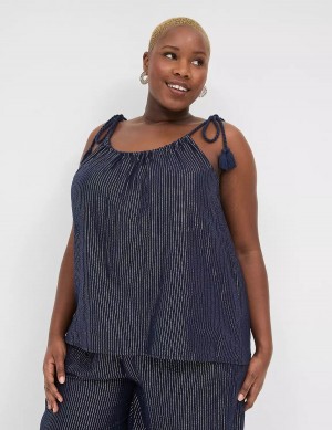 Lane Bryant Swing Lurex Gauze Tie-Strap Scoop-Neck Women Tank Top Blue | ISL685DO