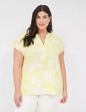 Lane Bryant Swing Notch-Neck Woven & Knit Top Women Blouse White Yellow | HQB8257ZN