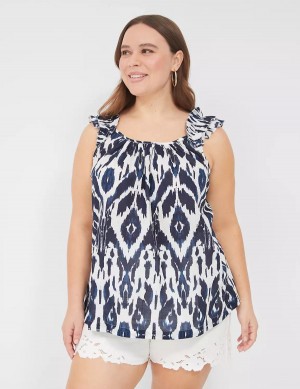 Lane Bryant Swing Ruffle-Sleeve Women Tank Top Navy White | UTW2384GQ