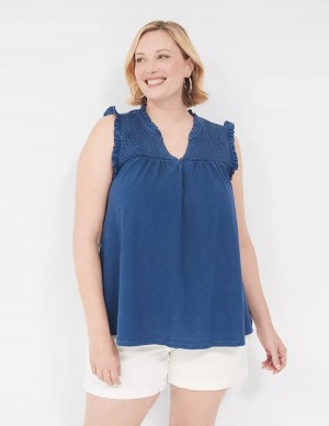 Lane Bryant Swing Ruffle Notch-Neck Women Tank Top Blue | WNO2247VQ