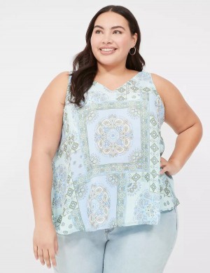 Lane Bryant Swing V-Neck Single-Layer Chiffon Women Tank Top Blue | CWJ216VC