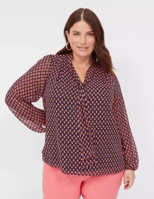 Lane Bryant Tie-Neck Popover Women Blouse Black Red | ROL213MD