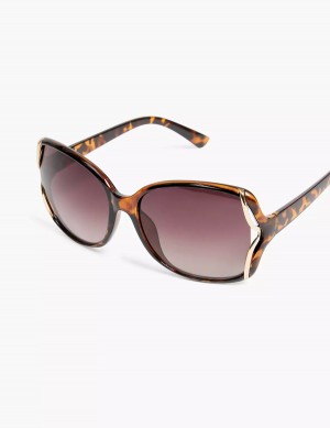 Lane Bryant Tortoiseshell Print & Goldtone Side-Detail Rounded Square Women Sunglasses Yellow | DXG438NV