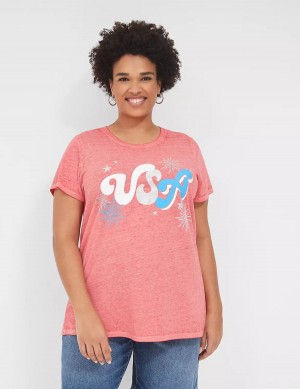 Lane Bryant USA Graphic Tee Women T Shirts Red | BEX9277JP