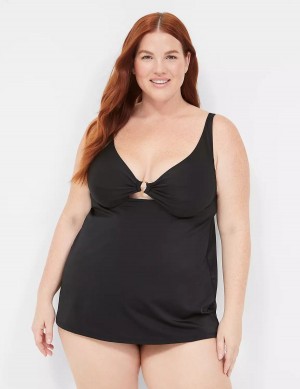 Lane Bryant Underwire O-Ring Tankini Women Bikini Top Black | RQB2697XW