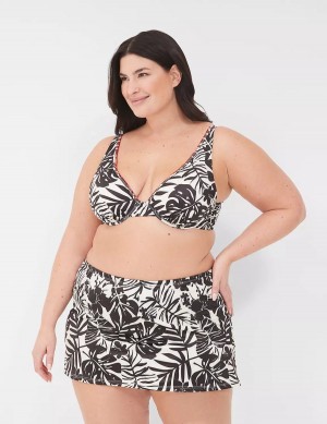 Lane Bryant Underwire Plunge Women Bikini Top White Black | LHM9256AW