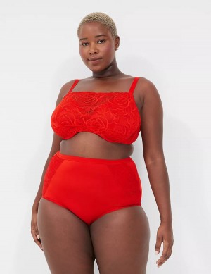 Lane Bryant Unlined with Lace Overlay Women Balconette Bra Red | WTD3383XR