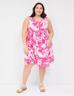 Lane Bryant V-Neck Easy Swing Women Casual Dress Pink | VGI141YC