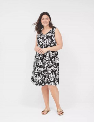 Lane Bryant V-Neck Easy Swing Women Casual Dress Black | UQG153HI