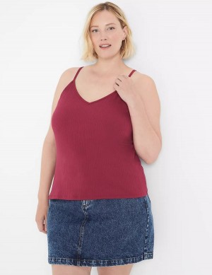 Lane Bryant V-Neck Rib Cami Women Tank Top Burgundy | FJY862AB