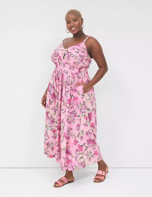 Lane Bryant V-Neck Ruched-Waist Women Maxi Dress Pink | GWC3780QD