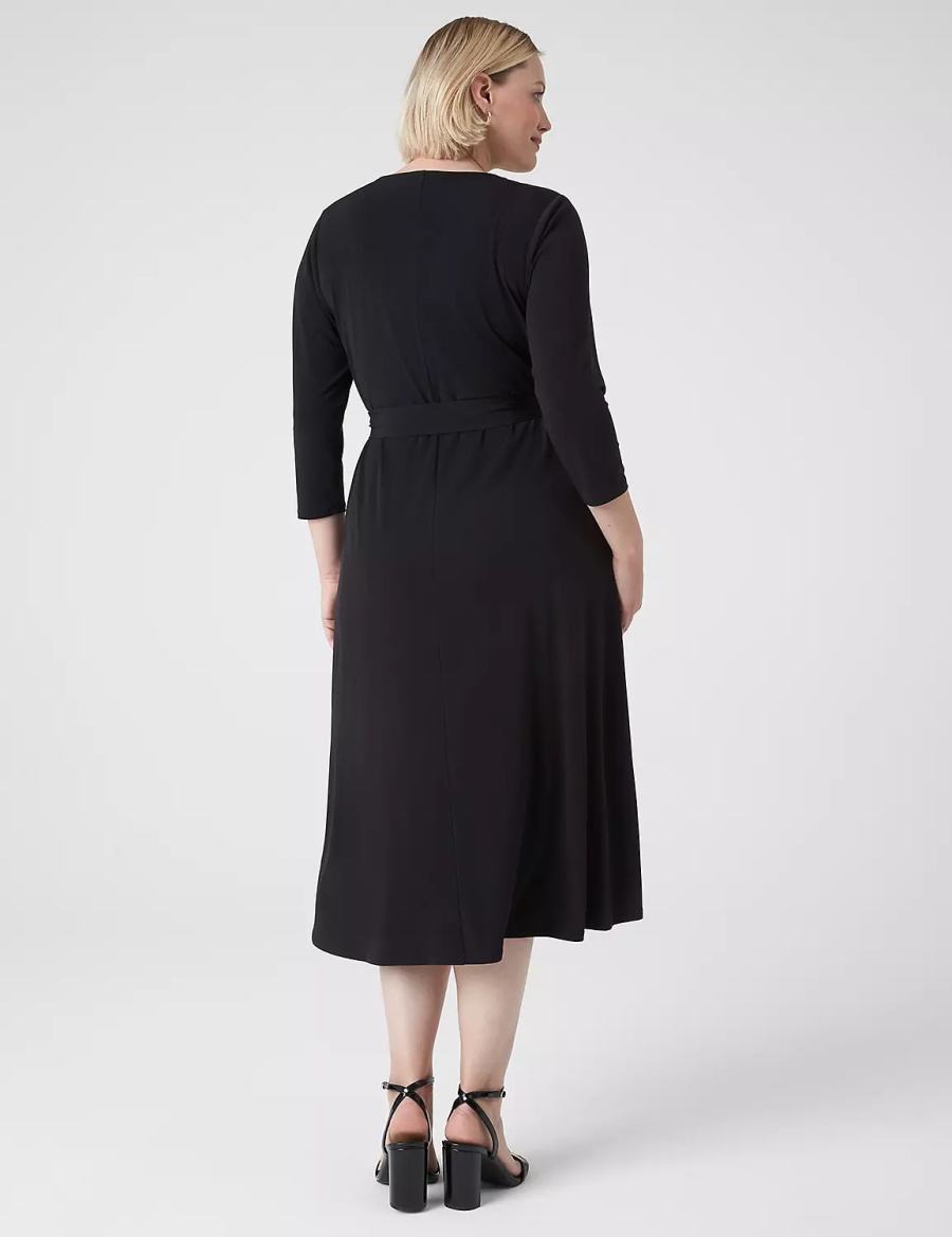 Lane Bryant 3/4-Sleeve High-Low Jersey Women Midi Dress Black | KGD7837JM