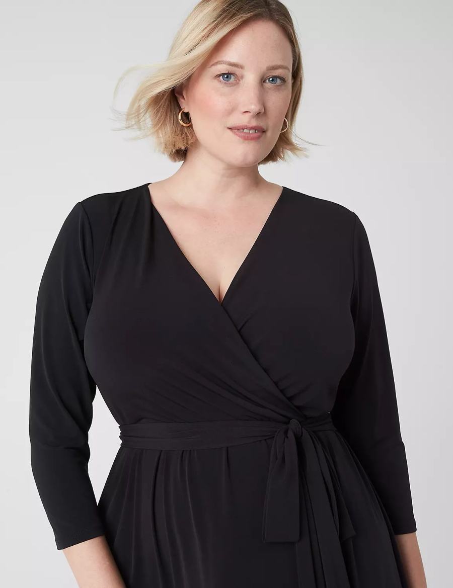 Lane Bryant 3/4-Sleeve High-Low Jersey Women Midi Dress Black | KGD7837JM