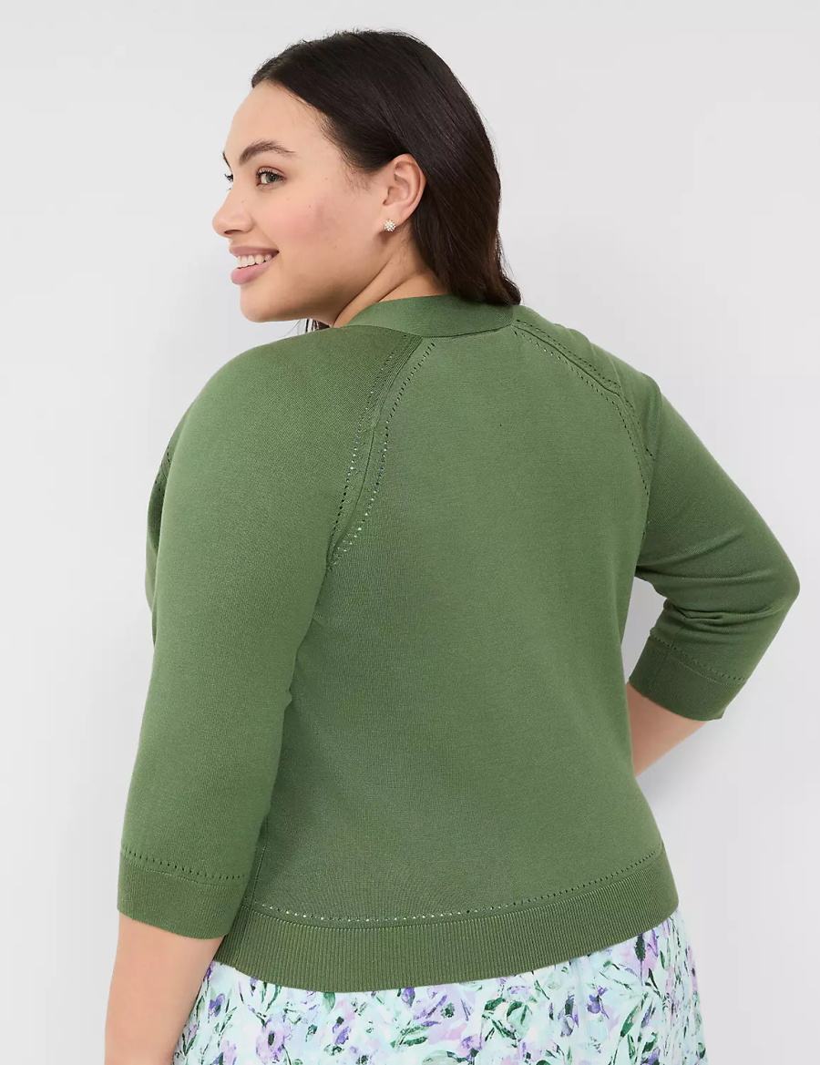 Lane Bryant 3/4-Sleeve Open-Front Shrug Women Sweaters Brown Green | TYK7054UI