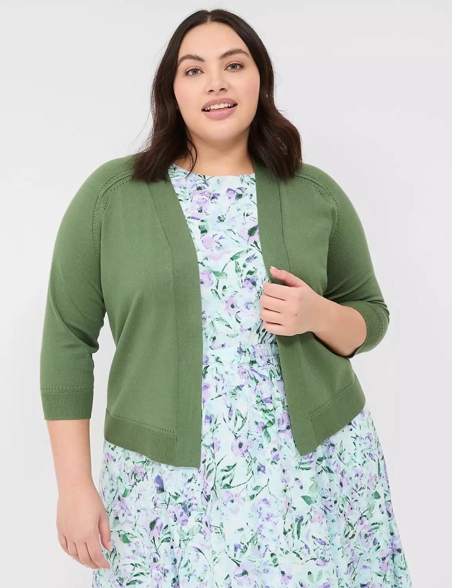 Lane Bryant 3/4-Sleeve Open-Front Shrug Women Sweaters Brown Green | TYK7054UI