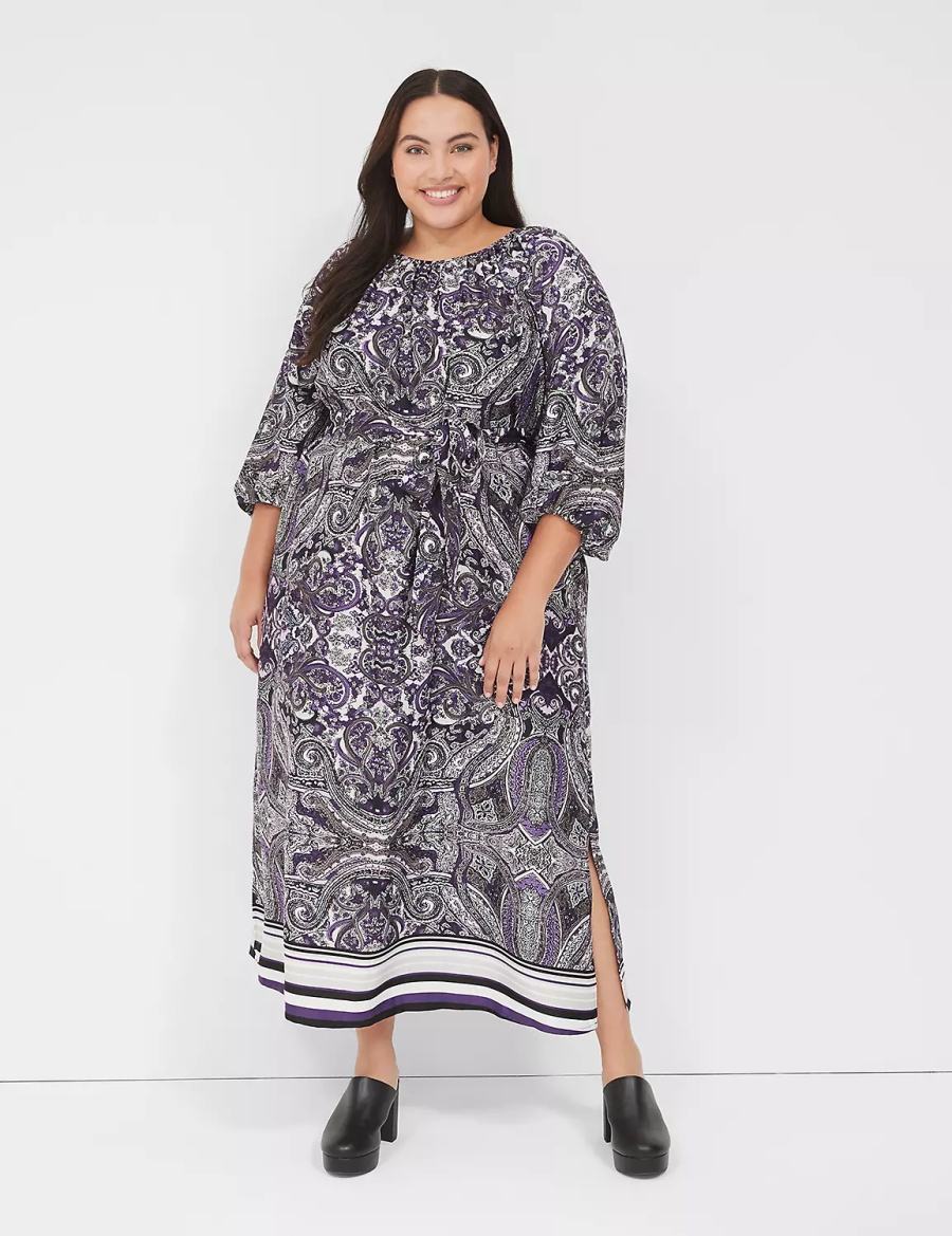 Lane Bryant 3/4-Sleeveed Women Maxi Dress Black Multicolor | CPO692YT