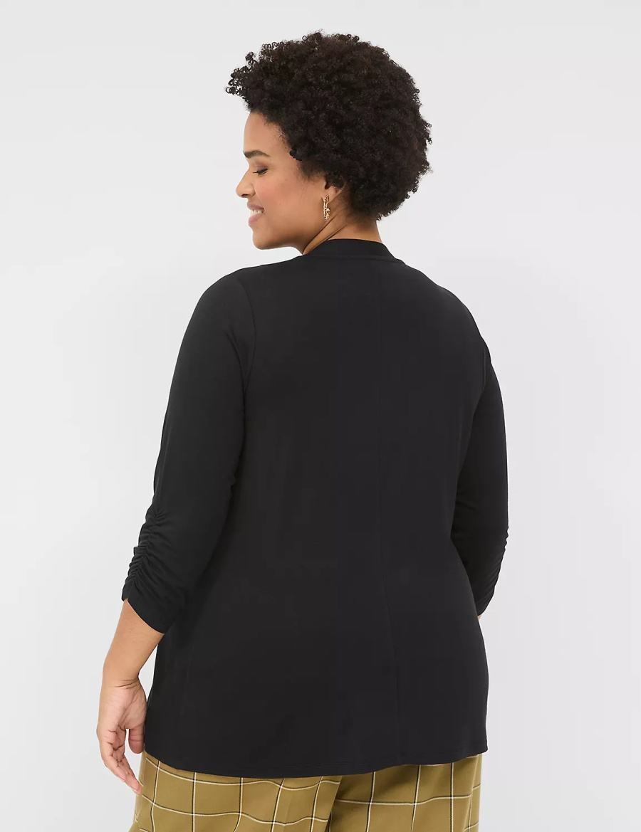 Lane Bryant 3/4 Ruched-Sleeve Open-Front Overpiece Women Robe Black | ZOX5561BV