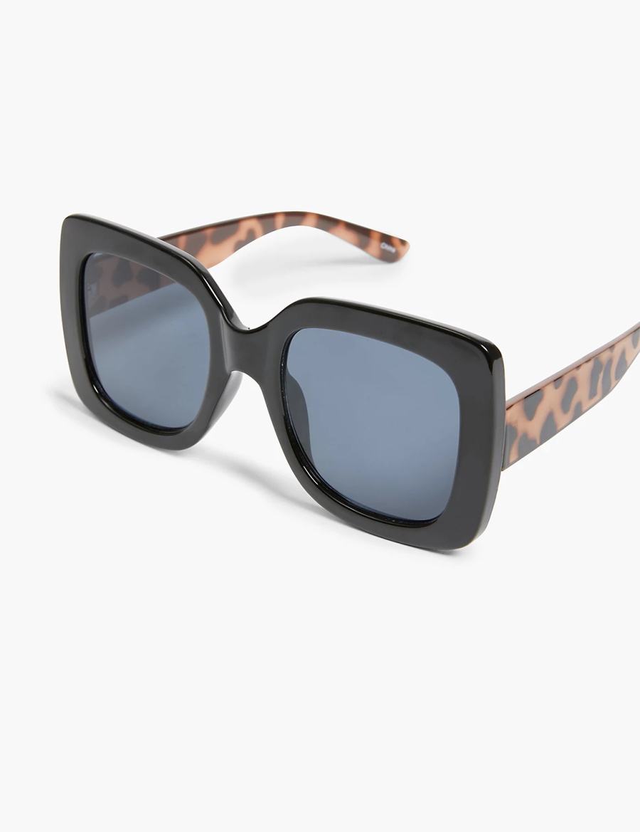 Lane Bryant Animal Print Oversized Square Women Sunglasses Black | UUJ1721RO