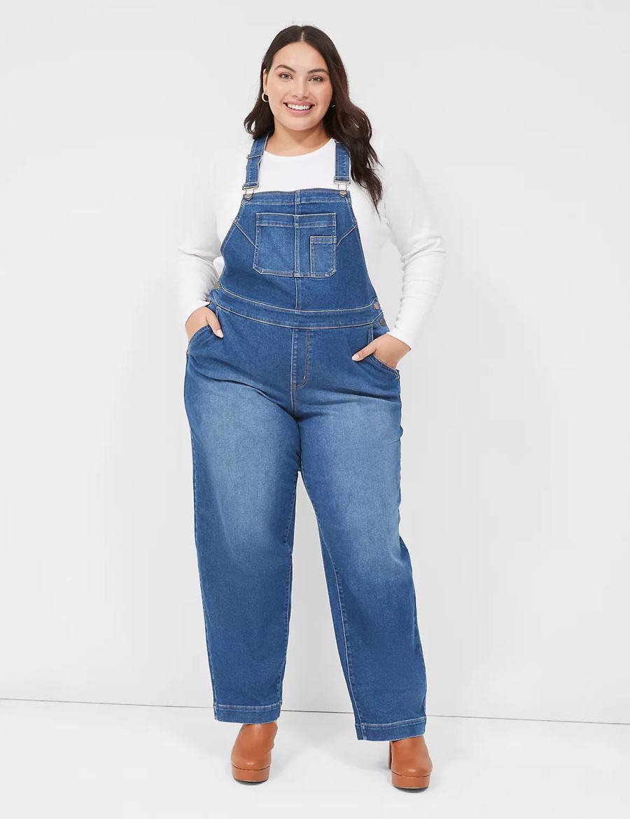 Lane Bryant Authentic Straight Leg Denim Women Overall Blue | ISU5424RJ