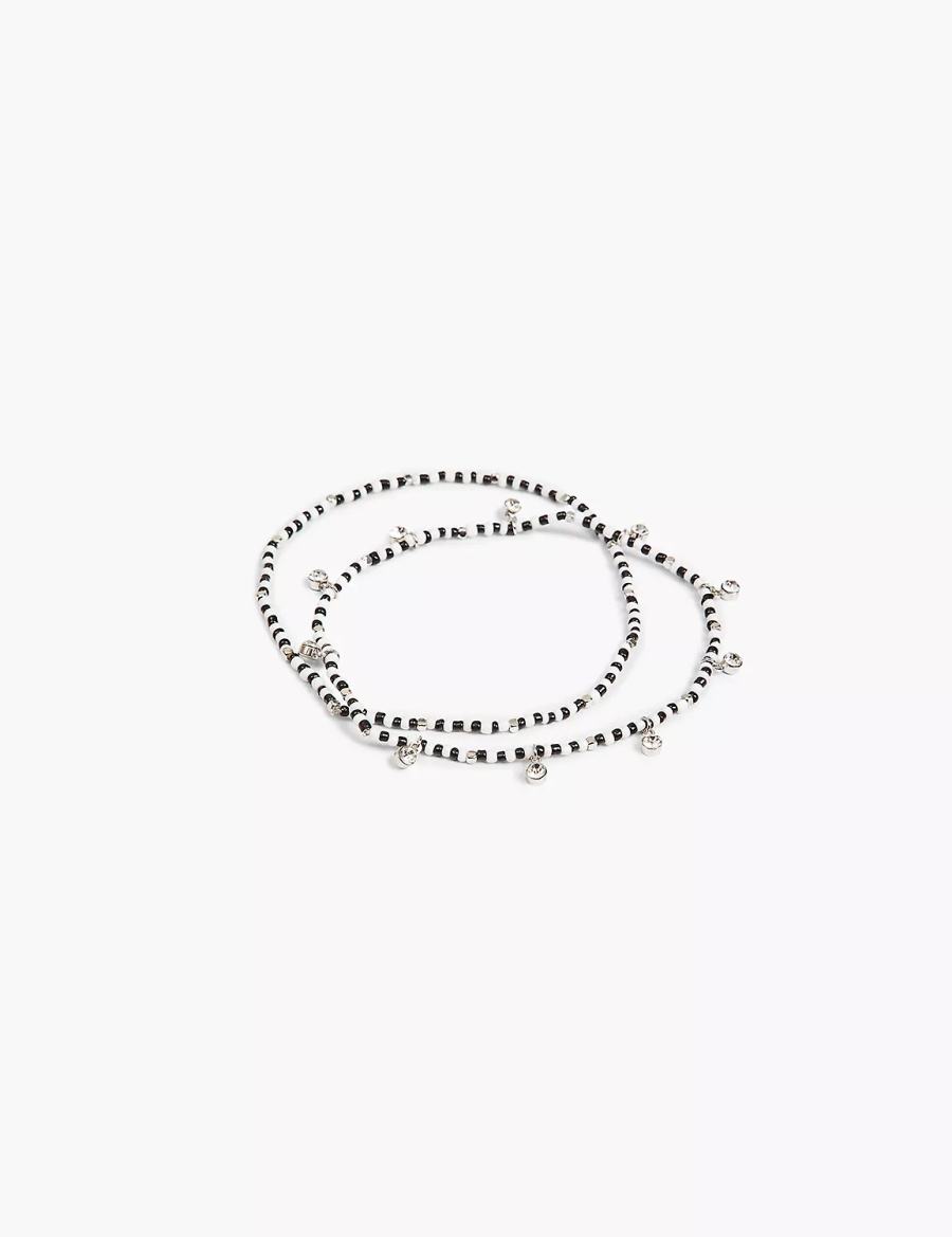 Lane Bryant Beaded Stretch Women Anklet Silver | LCQ4518PL