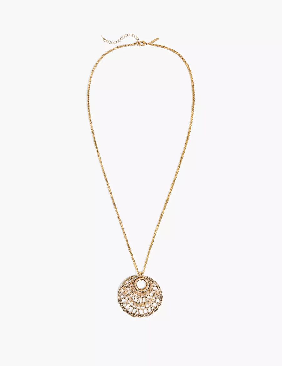 Lane Bryant Beaded Woven Filigree Women Pendant Necklace Gold | QYJ3721SW