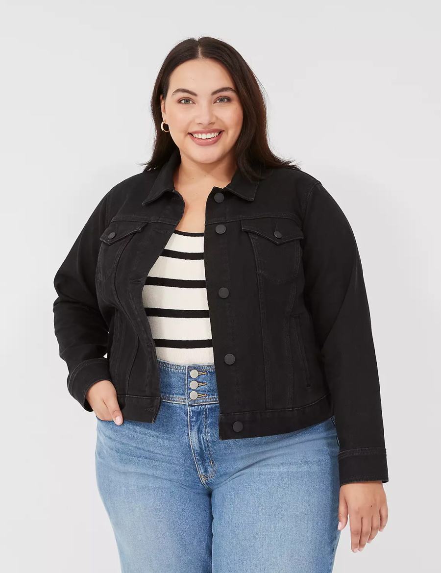 Lane Bryant Black Denim Women Jackets Black | SKA3718PR