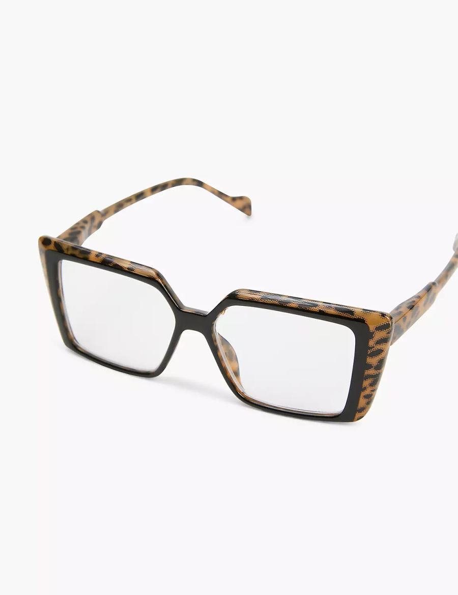 Lane Bryant Black & Cheetah Print Cateye Reading Women Glasses Black | ASW8962XG