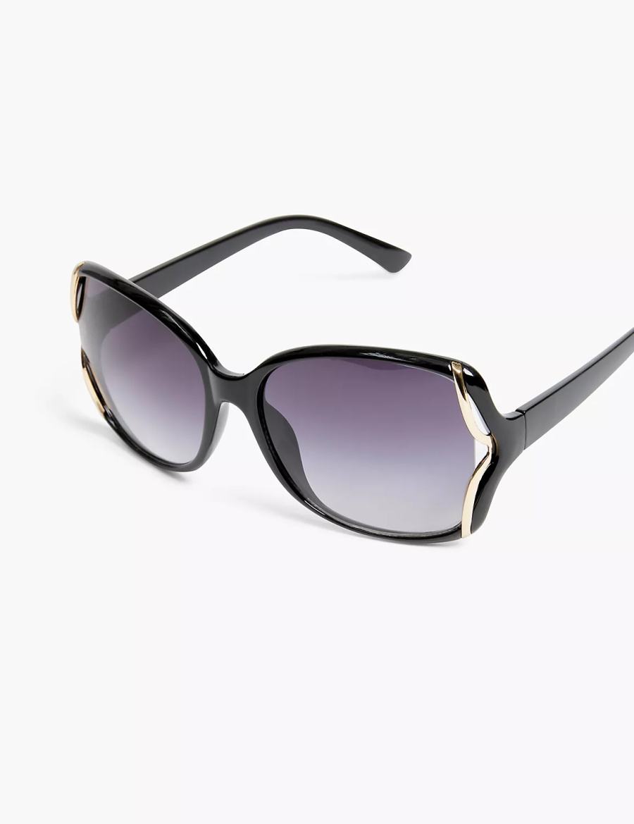 Lane Bryant Black & Goldtone Side-Detail Rounded Square Women Sunglasses Black | YHK6348CW