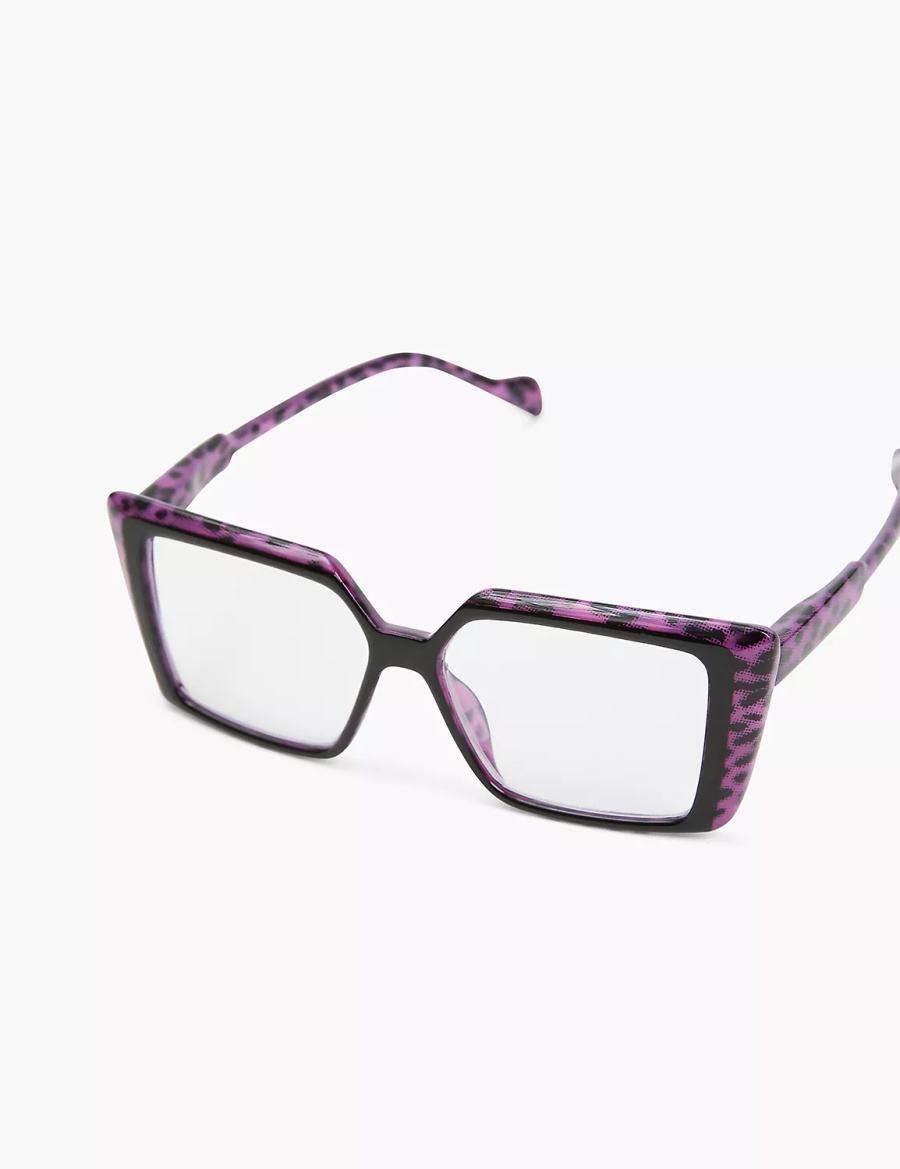 Lane Bryant Black & Purple Cheetah Print Cateye Reading Women Glasses Purple | WAR4129WS