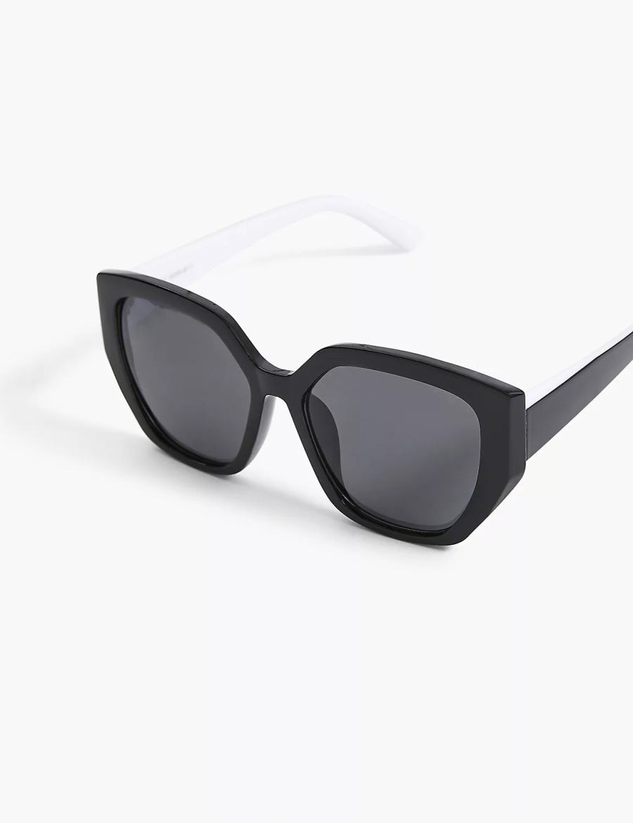 Lane Bryant Black & White Cateye Women Sunglasses Black | EWV1741DV