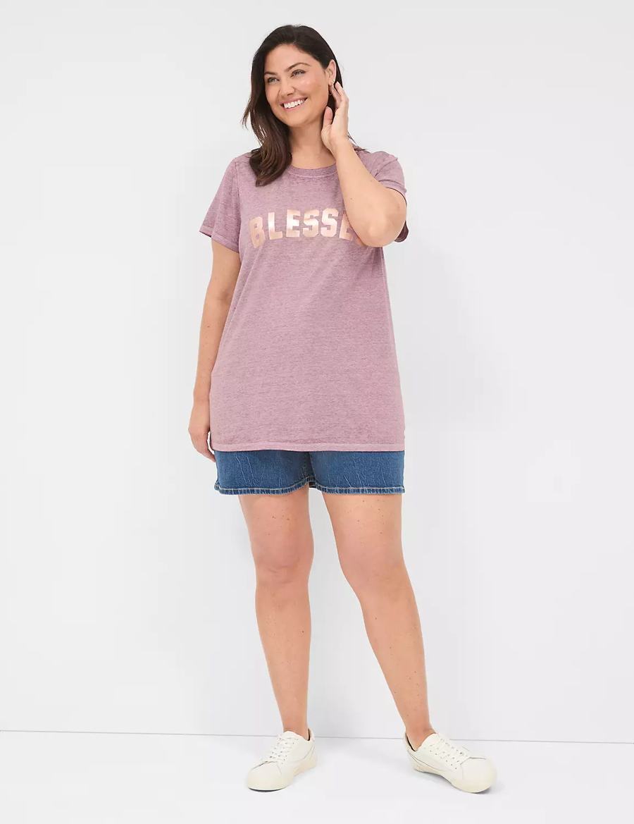 Lane Bryant Blessed Graphic Tee Women T Shirts Deep Purple | AWI256BA