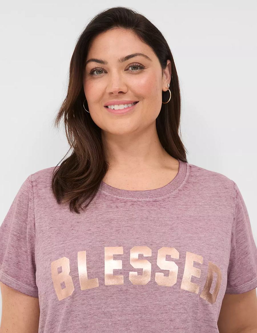 Lane Bryant Blessed Graphic Tee Women T Shirts Deep Purple | AWI256BA