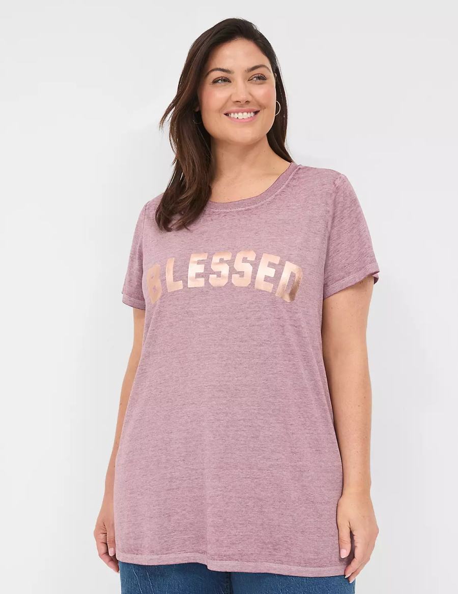 Lane Bryant Blessed Graphic Tee Women T Shirts Deep Purple | AWI256BA