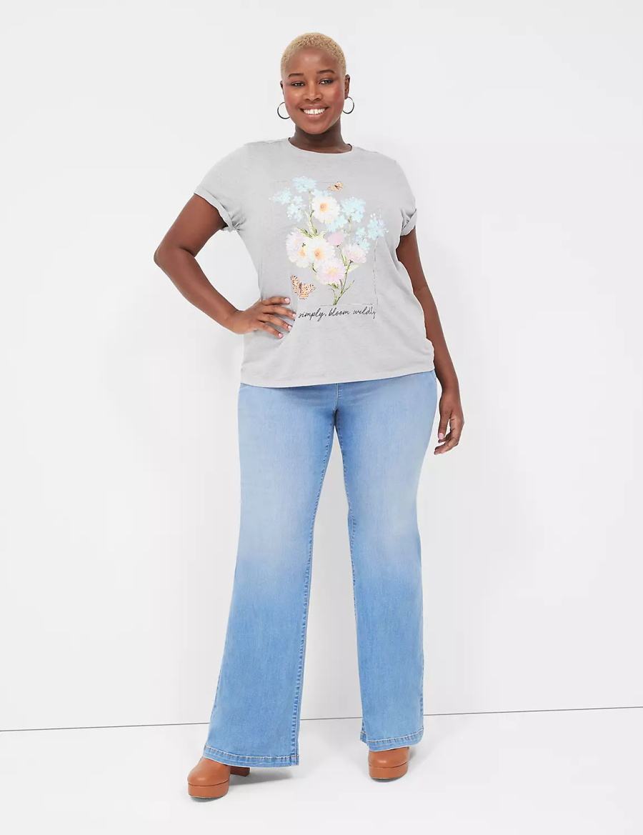 Lane Bryant Bloom Wildly Graphic Tee Women T Shirts Grey | EVA5773RC