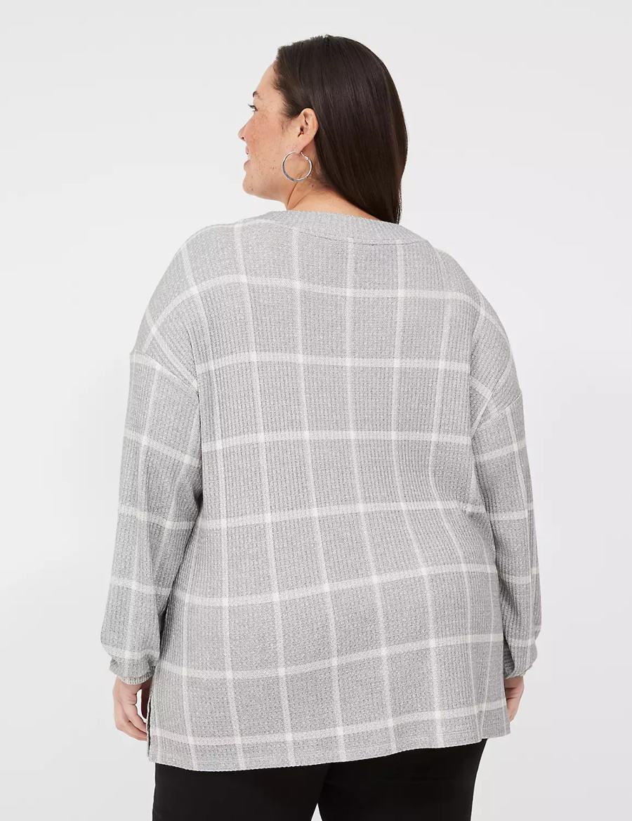 Lane Bryant Blouson-Sleeve V-Neck Waffle Tunic Women T Shirts Grey | SXY8774OY