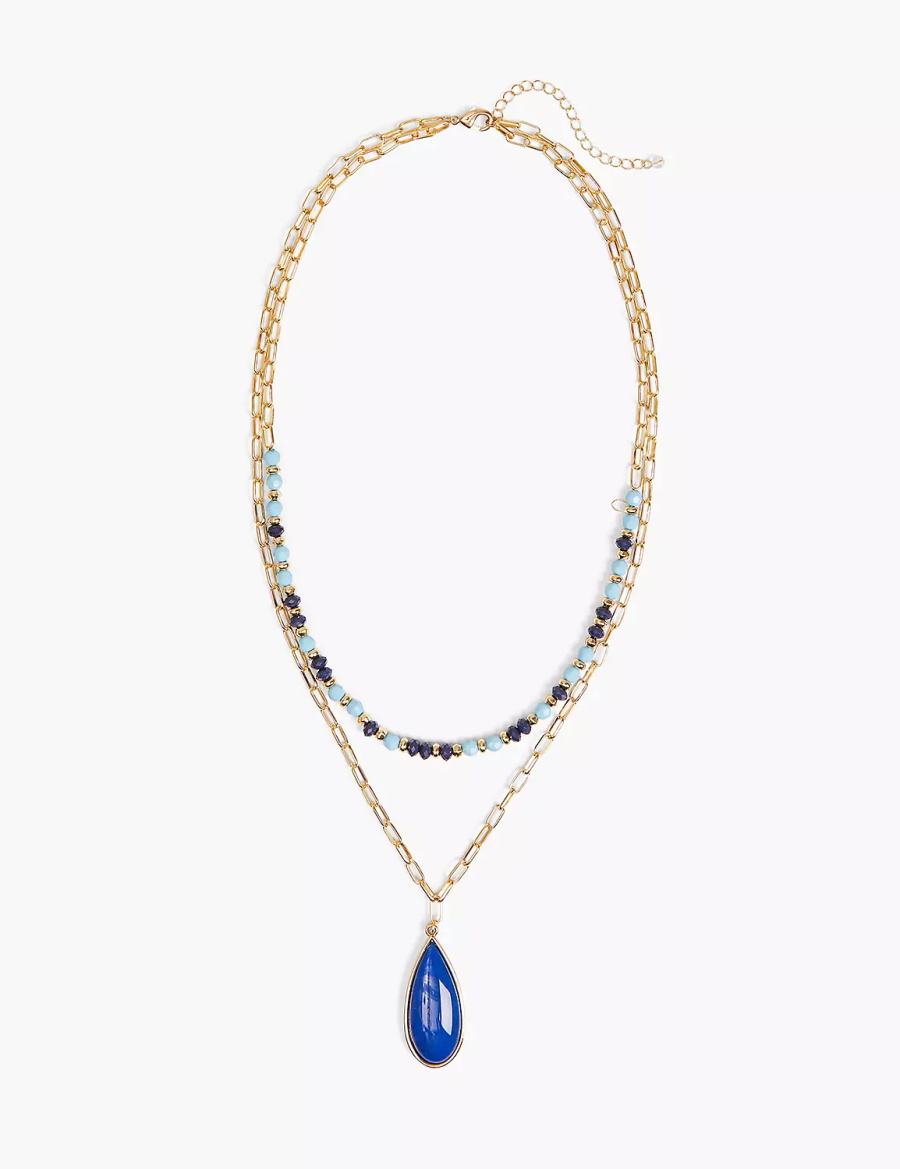 Lane Bryant Blue Beaded Layered Women Necklace Gold | DKX4540KE