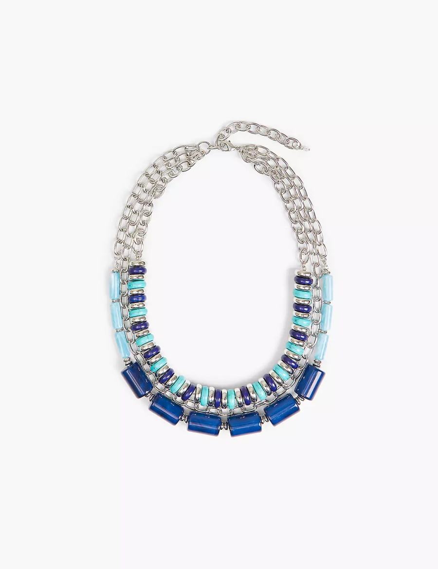 Lane Bryant Blue Beaded & Layered Women Chain Necklace Silver | EML5280YI