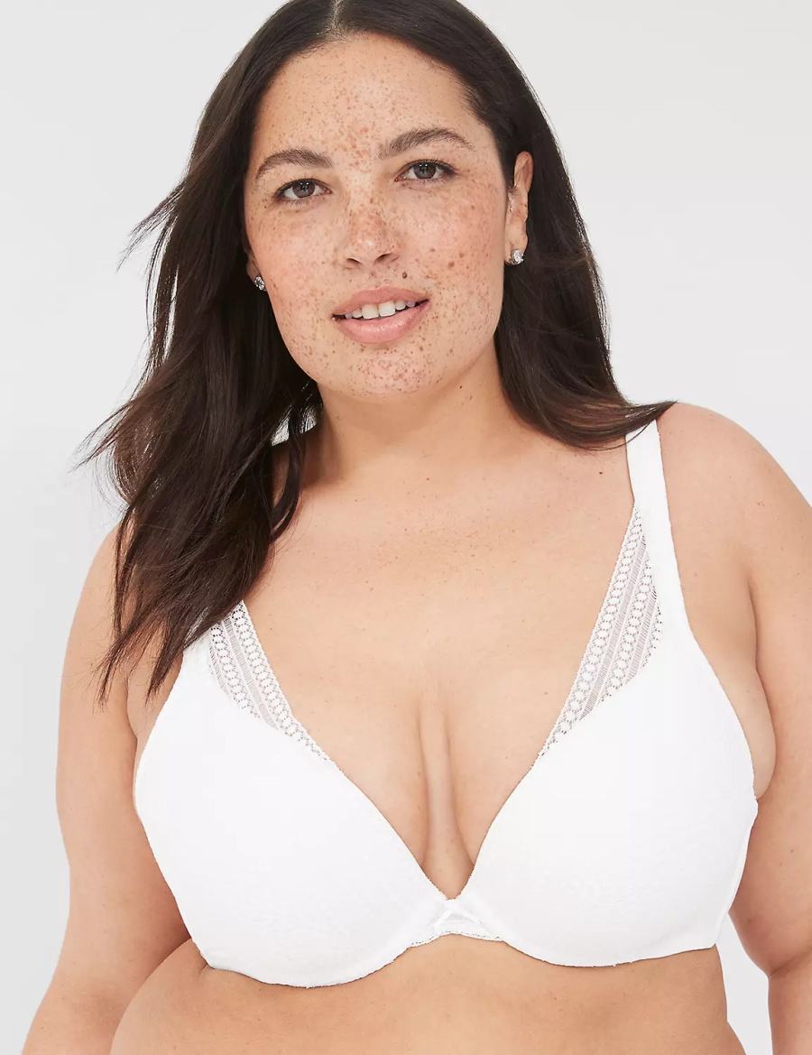 Lane Bryant Boost Plunge With Lace Women Bralettes White | TML5675GD