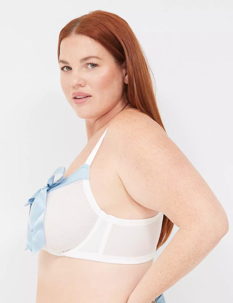 Lane Bryant Bow-Front Sheer Unlined Women Balconette Bra White | HGE4449GA