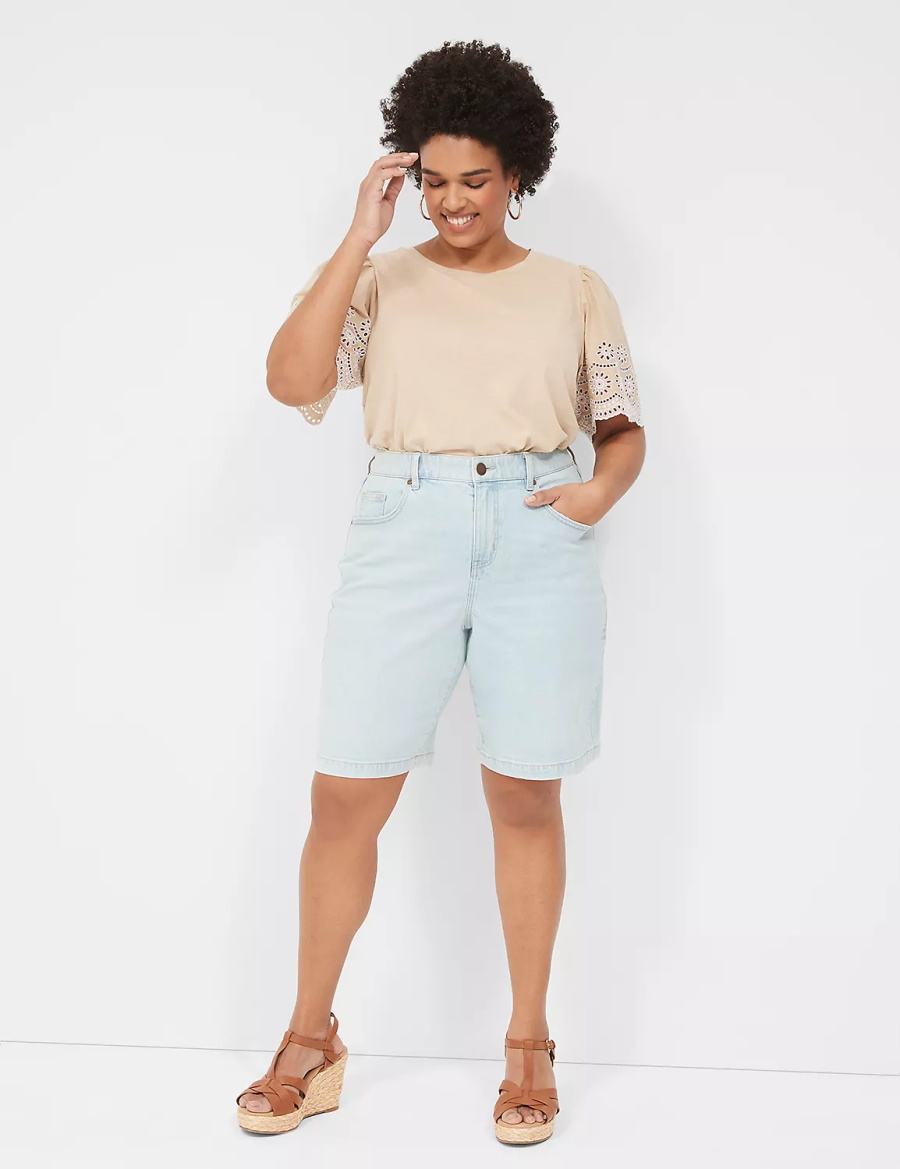 Lane Bryant Boyfriend Fit Bermuda Jean Women Shorts Light Blue | RFR2860WJ