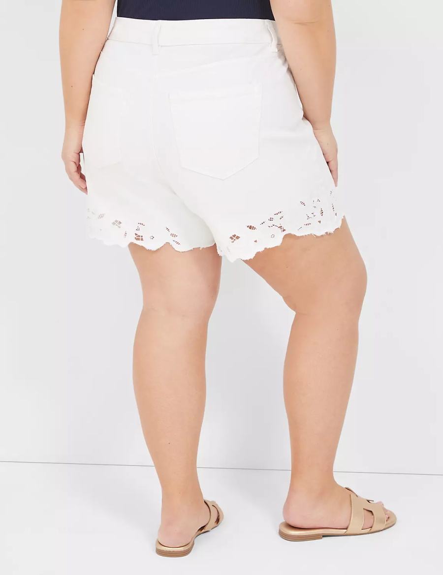 Lane Bryant Boyfriend Fit Jean With Embroidered Hem Women Shorts White | COX7321ES