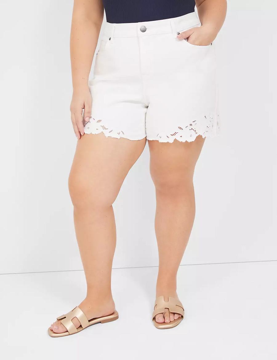 Lane Bryant Boyfriend Fit Jean With Embroidered Hem Women Shorts White | COX7321ES