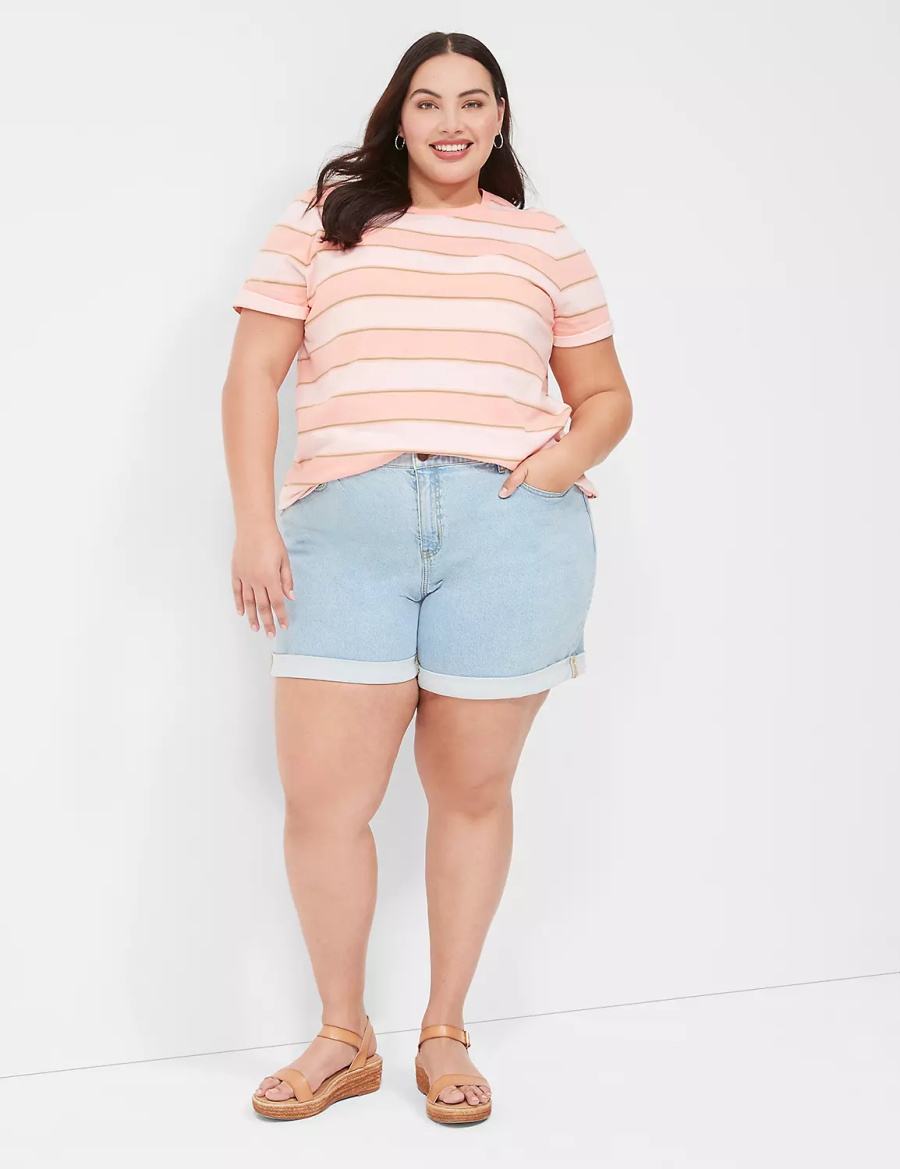 Lane Bryant Boyfriend Fit Midi Jean Women Shorts Light Blue | OPM6632PV