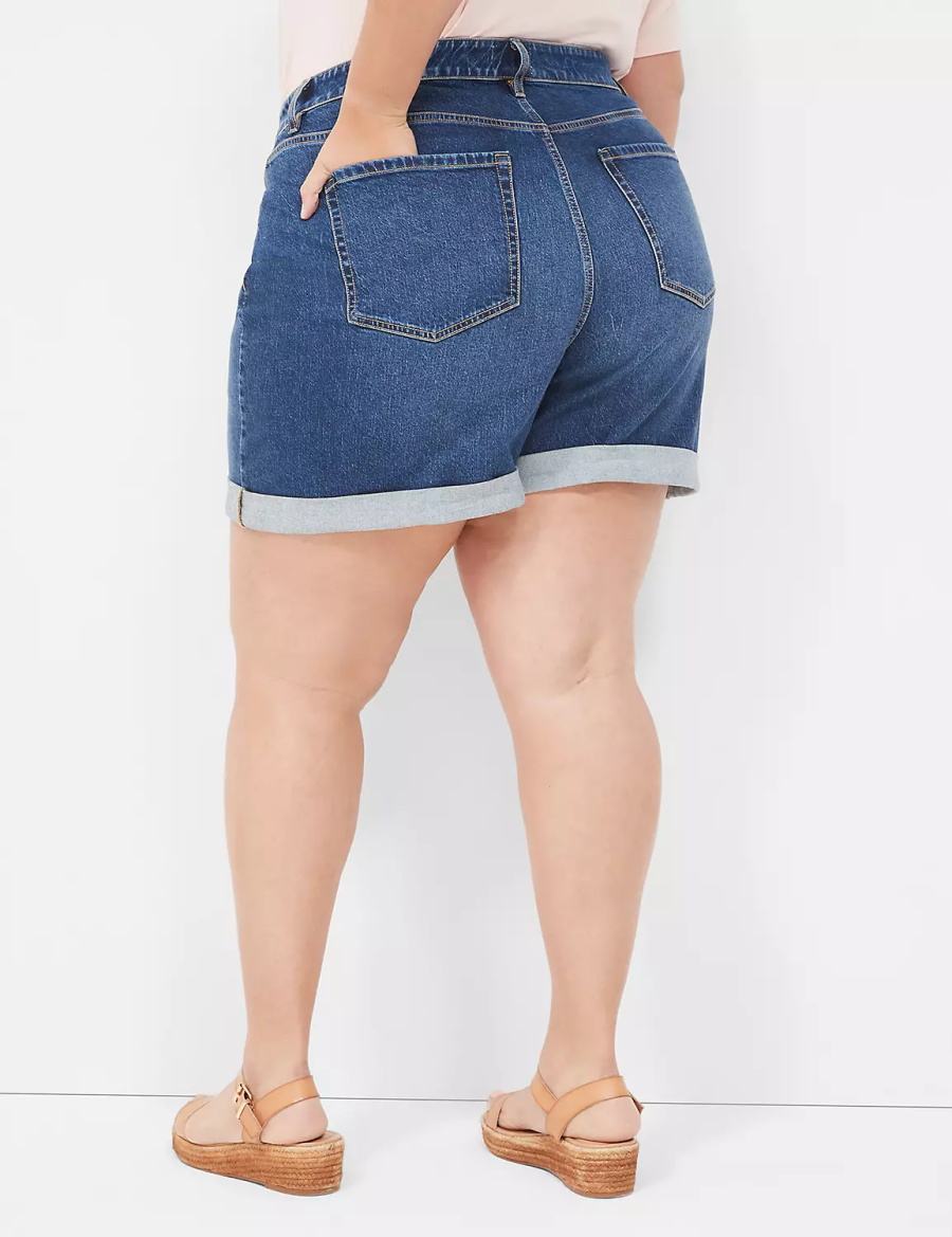 Lane Bryant Boyfriend Fit Midi Jean Women Shorts Dark Blue | GRO617ZG