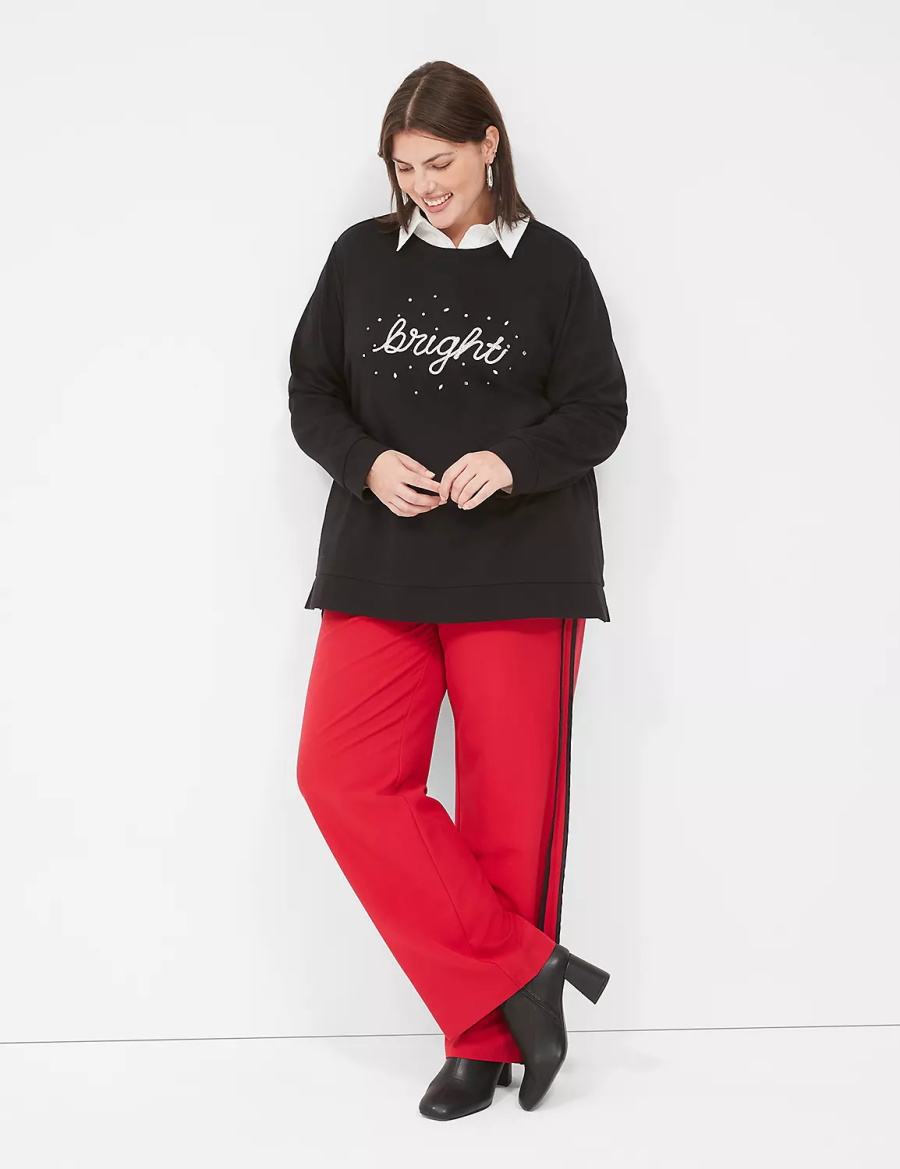 Lane Bryant Bright Embroidered Graphic Women Sweatshirts Black | TQL1895ML