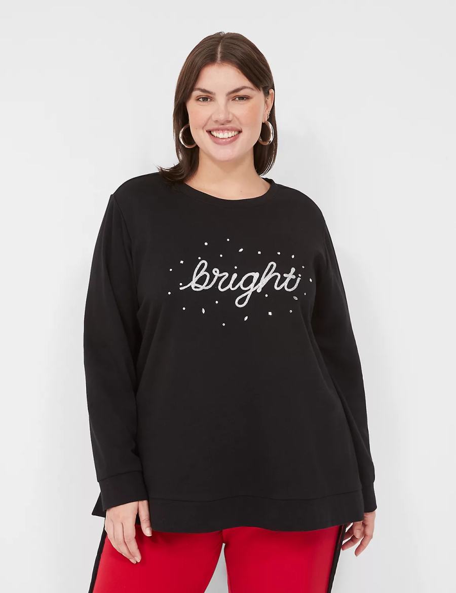 Lane Bryant Bright Embroidered Graphic Women Sweatshirts Black | TQL1895ML