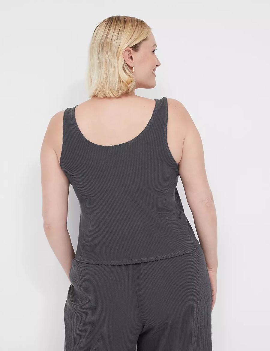 Lane Bryant Brushed Rib Henley Sleep Women Tanks Dark Grey | HCH1032OA