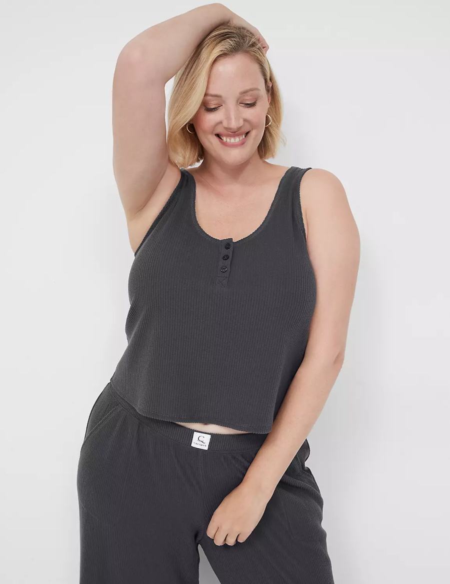 Lane Bryant Brushed Rib Henley Sleep Women Tanks Dark Grey | HCH1032OA